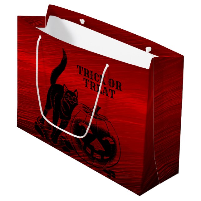 Sacola Para Presentes Grande Festa de Halloween Mau Black Cat Pumpkin Red Scary (Frente inclinada)