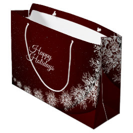 Sacola Para Presentes Grande Festa de Natal Crystal Snowflakes Red Rustic
