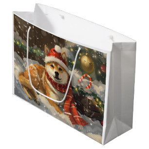 Sacola Para Presentes Grande Festa de Natal do Cão Shiba Inu