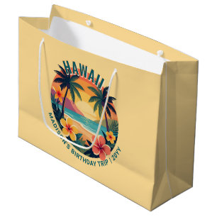 Sacola Para Presentes Grande Festa de Praia Tropical Retro Personalizada no Hav