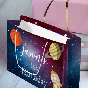 Sacola Para Presentes Grande Festa de primeiro aniversario de Foguete Espacial