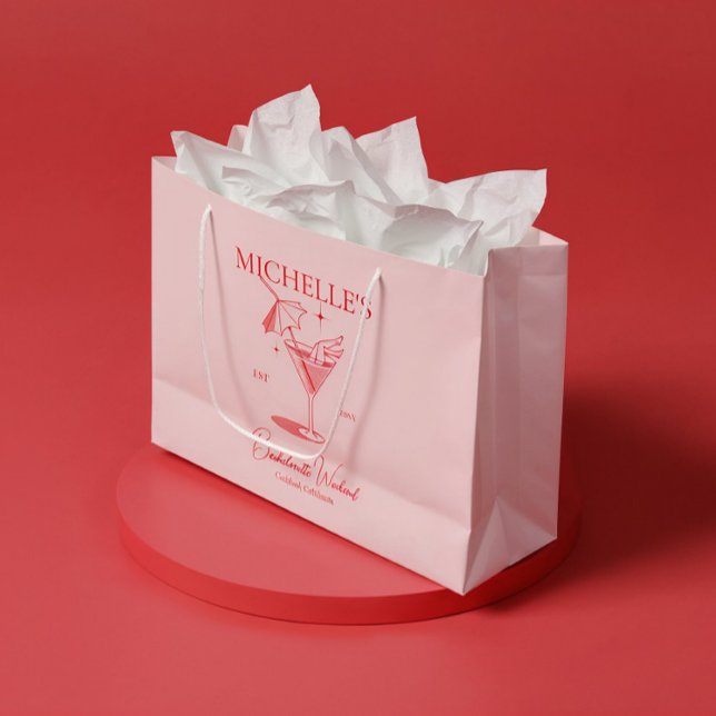 Sacola Para Presentes Grande Festa de Solteira com Drinks Retrô (Criador carregado)