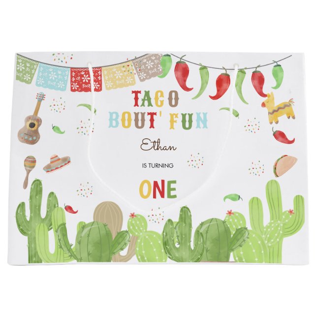 Sacola Para Presentes Grande Festa mexicana divertida no primeiro aniversário (Frente)