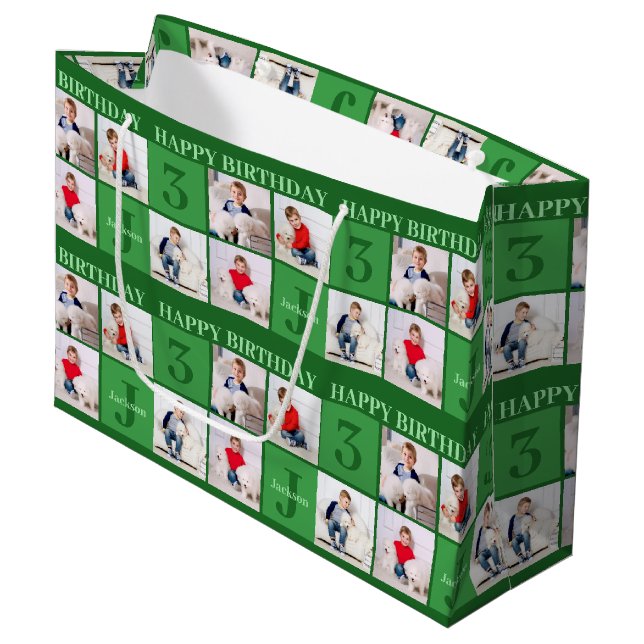 Sacola Para Presentes Grande Festa Personalizada de Colagem de Fotos do Garoto  (Frente inclinada)