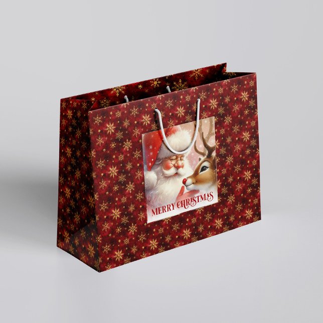 Sacola Para Presentes Grande Festive Holiday Santa and Rudolph Christmas Bag (Festive Holiday Santa and Rudolph Christmas Bag)