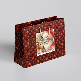Sacola Para Presentes Grande Festive Rudolph and Santa Kids Christmas Gift Bag