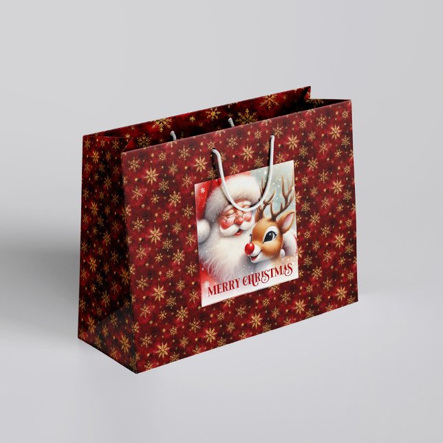 Sacola Para Presentes Grande Festive Santa Claus Rudolph Cute Holiday Gift Bag (Festive Santa Claus Rudolph Cute Holiday Gift Bag)
