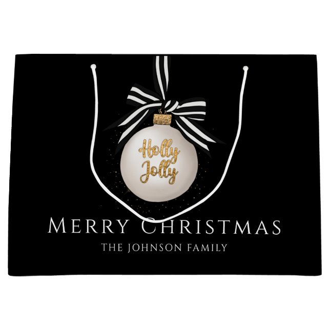 Sacola Para Presentes Grande Festivo Bauble Black Christmas (Frente)
