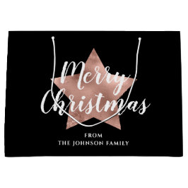 Sacola Para Presentes Grande Festivo Black Rosa Dourado Star Feliz Natal