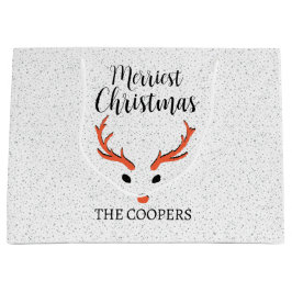 Sacola Para Presentes Grande Festivo de Natal Reindeer Snowfall White Foliday