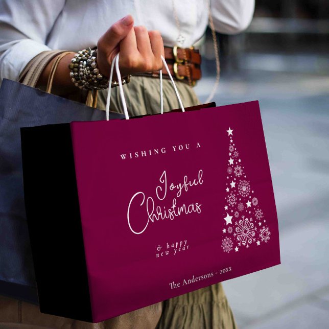 Sacola Para Presentes Grande Festivo, Magenta, Festivo, Natal (Cute Festive Magenta Christmas Large Gift Bag)