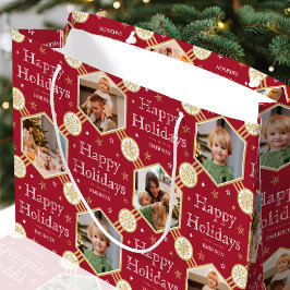 Sacola Para Presentes Grande Festivo Natal Floco Foto Clássica Vermelha Profund