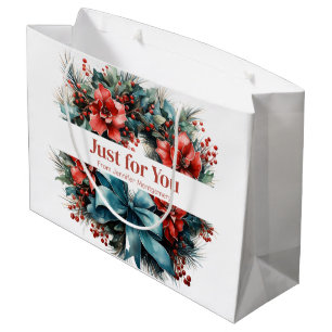 Sacola Para Presentes Grande Festivo Pine Wreath com Holly Christmas