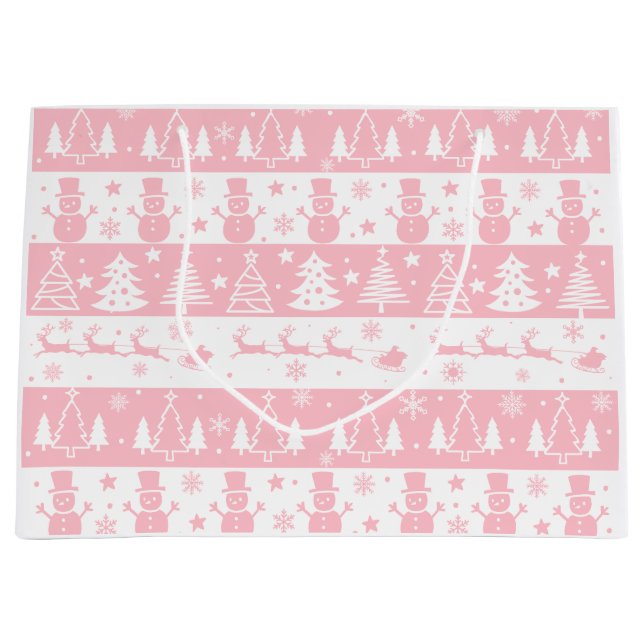 Sacola Para Presentes Grande Festivo Rosa Natal (Frente)