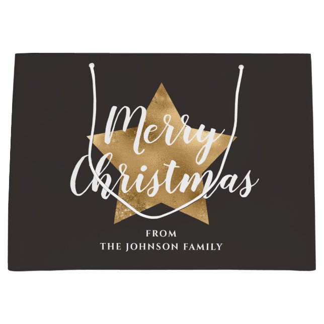 Sacola Para Presentes Grande Festivo Taupe Brown Star Natal (Frente)