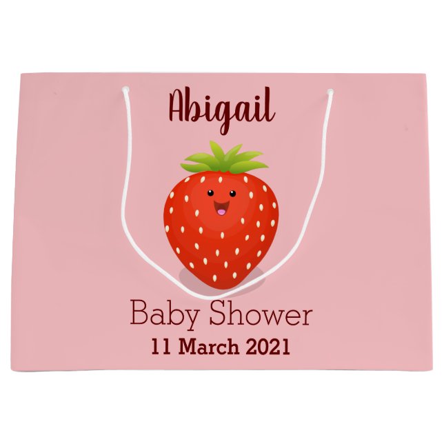 Sacola Para Presentes Grande Figura de desenho animado de morango kawaii (Frente)