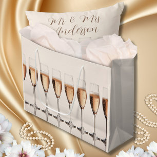 Sacola Para Presentes Grande Fila de Celebração de Casamento de Óculos de Champ