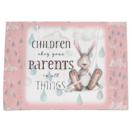 Sacola Para Presentes Grande Filhos Obedeçam a seus Pais - Col 3:20 - Rosa