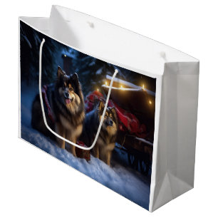 Sacola Para Presentes Grande Finnish Lapphund Neve Trenó Natal Decoração