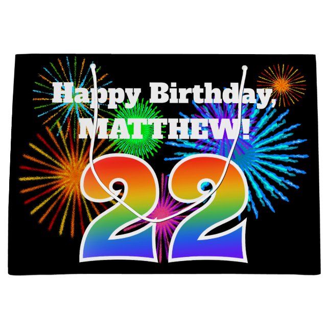 Sacola Para Presentes Grande Fireworks divertido + Rainbow Pattern "22" Anivers (Frente)
