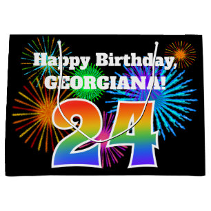 Sacola Para Presentes Grande Fireworks divertido + Rainbow Pattern "24" Anivers