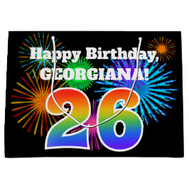 Sacola Para Presentes Grande Fireworks divertido + Rainbow Pattern "26" Anivers