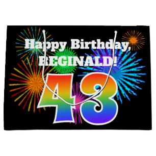 Sacola Para Presentes Grande Fireworks divertido + Rainbow Pattern "43" Anivers