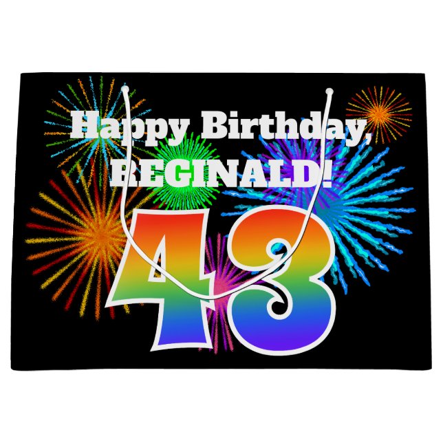 Sacola Para Presentes Grande Fireworks divertido + Rainbow Pattern "43" Anivers (Frente)