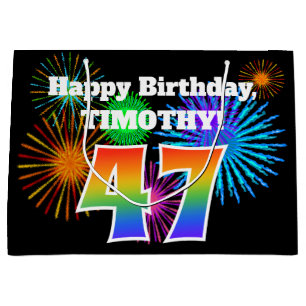 Sacola Para Presentes Grande Fireworks divertido + Rainbow Pattern "47" Anivers
