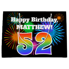 Sacola Para Presentes Grande Fireworks divertido + Rainbow Pattern "52" Anivers