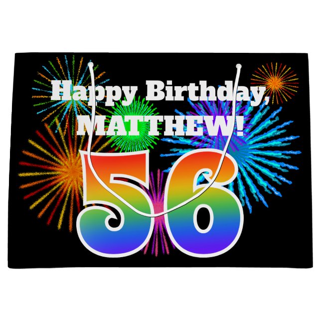 Sacola Para Presentes Grande Fireworks divertido + Rainbow Pattern "56" Anivers (Frente)