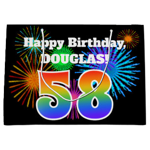 Sacola Para Presentes Grande Fireworks divertido + Rainbow Pattern "58" Anivers