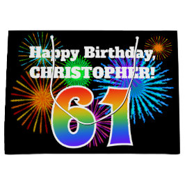Sacola Para Presentes Grande Fireworks divertido + Rainbow Pattern "61" Anivers