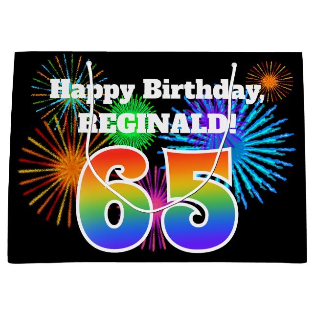 Sacola Para Presentes Grande Fireworks divertido + Rainbow Pattern "65" Anivers (Frente)