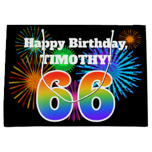 Sacola Para Presentes Grande Fireworks divertido + Rainbow Pattern "66" Anivers