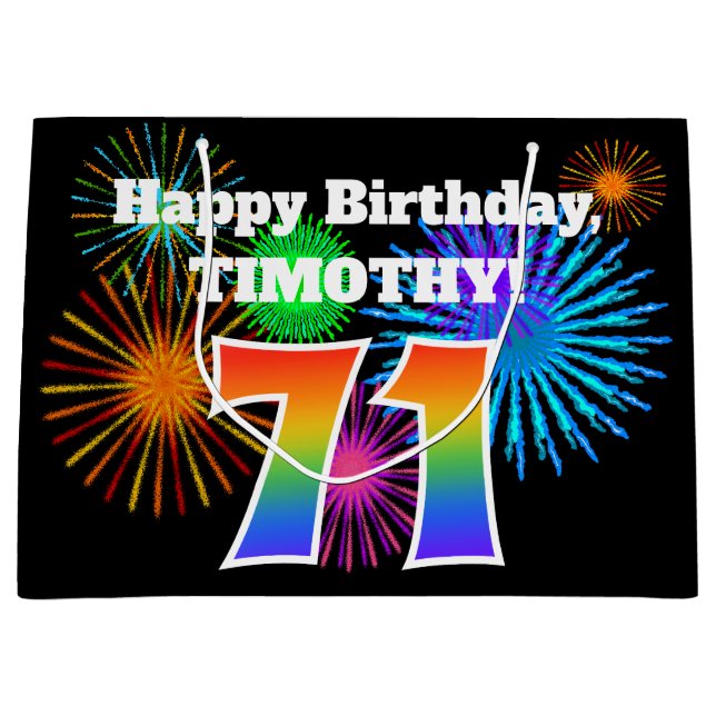 Sacola Para Presentes Grande Fireworks divertido + Rainbow Pattern "71" Anivers (Frente)