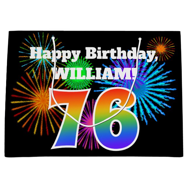 Sacola Para Presentes Grande Fireworks divertido + Rainbow Pattern "76" Anivers (Frente)