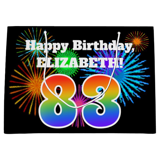 Sacola Para Presentes Grande Fireworks divertido + Rainbow Pattern "83" Anivers (Frente)
