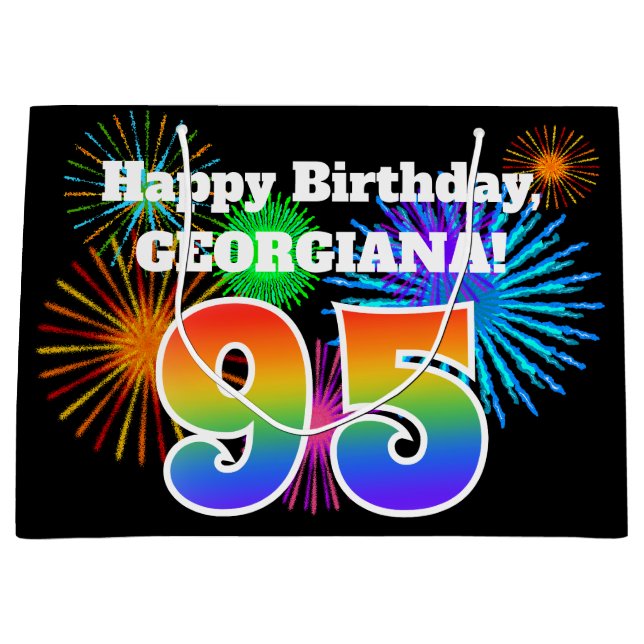 Sacola Para Presentes Grande Fireworks divertido + Rainbow Pattern "95" Anivers (Frente)