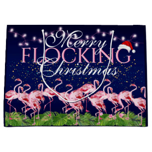 Sacola Para Presentes Grande Flamingo, Feliz cor-de-rosa, que trava os Flamingo