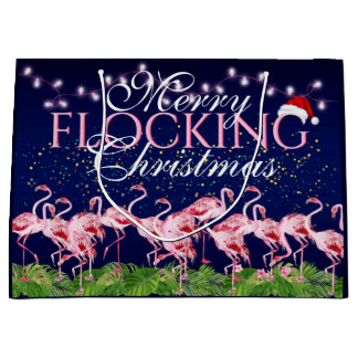 Sacola Para Presentes Grande Flamingo, Feliz cor-de-rosa, que trava os Flamingo