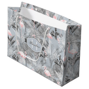 Sacola Para Presentes Grande Flamingo Orchid Pattern Tropical ID868