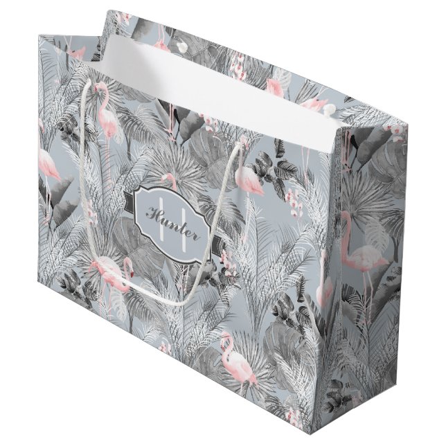 Sacola Para Presentes Grande Flamingo Orchid Pattern Tropical ID868 (Frente inclinada)