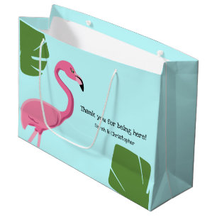 Sacola Para Presentes Grande Flamingo, rosa e azul, obrigado noivado