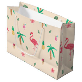 Sacola Para Presentes Grande Flamingos no verão