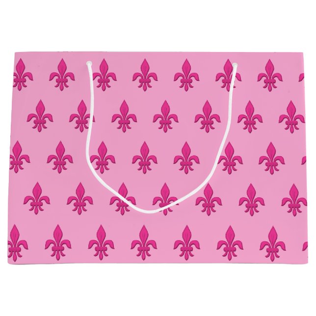 Sacola Para Presentes Grande Fleur de Lis no Rosa de Fuchsia, Rosa claro (Frente)