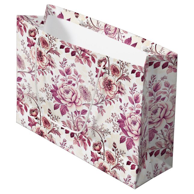 Sacola Para Presentes Grande fleurs roses et rouge foncé (Frente inclinada)