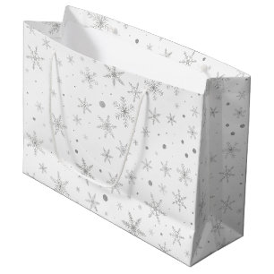 Sacola Para Presentes Grande Floco de neve da cintilação - cinza & Branco de