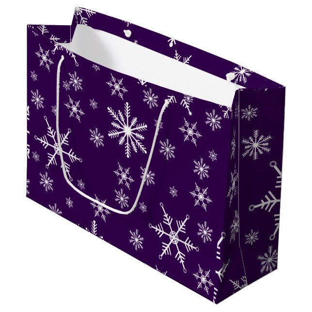 Sacola Para Presentes Grande Floco de Neve de Natal Em Roxo (Frente inclinada)