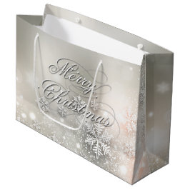 Sacola Para Presentes Grande Floco de Neve Elegante de Natal